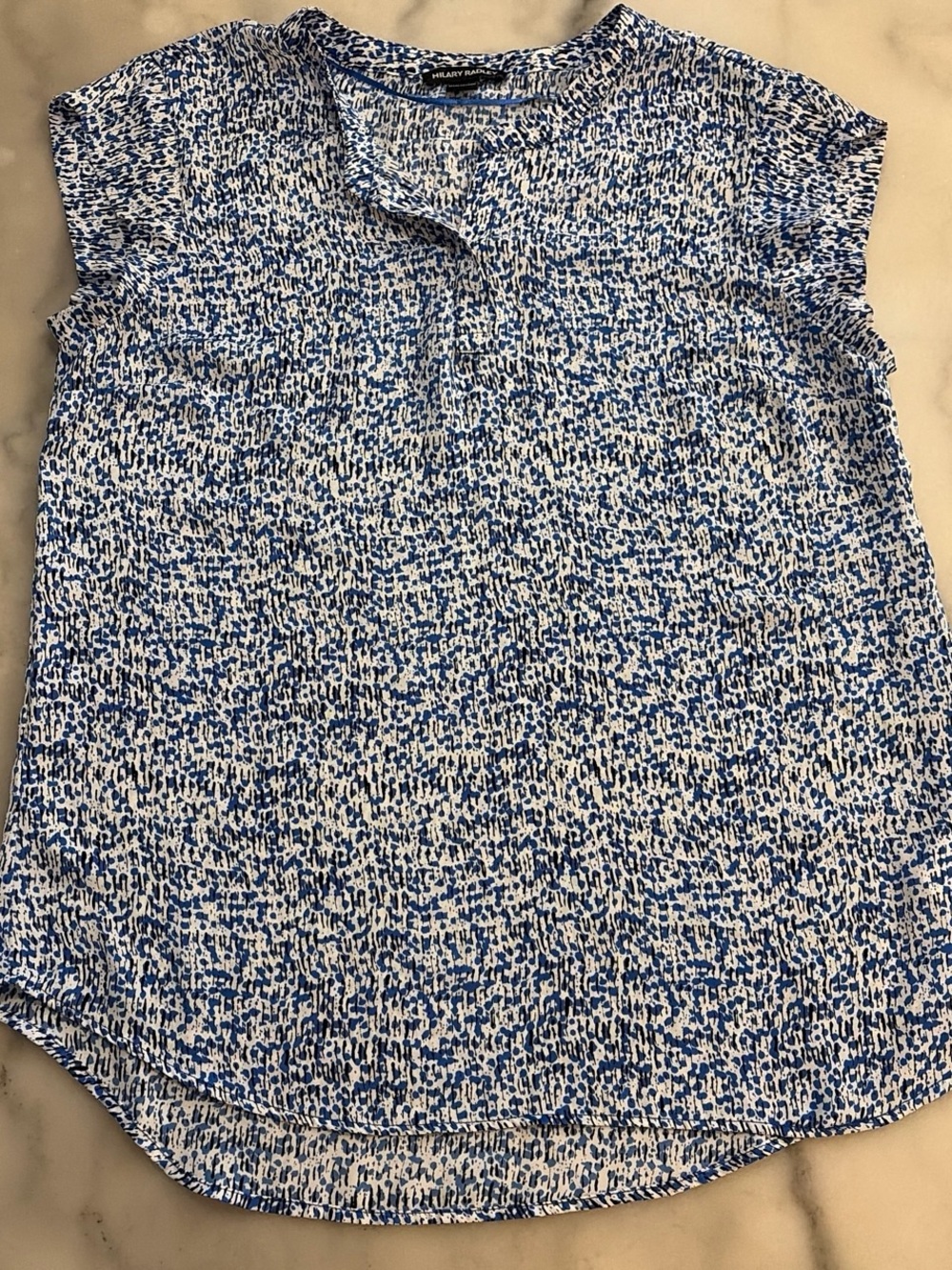 Hilary Radley Blue and White Speckled Cap-Sleeve Blouse